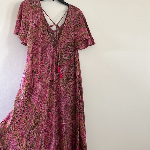 Bohemian flared paisley pink maxi dress one size 100% Viscose - Picture 12 of 17